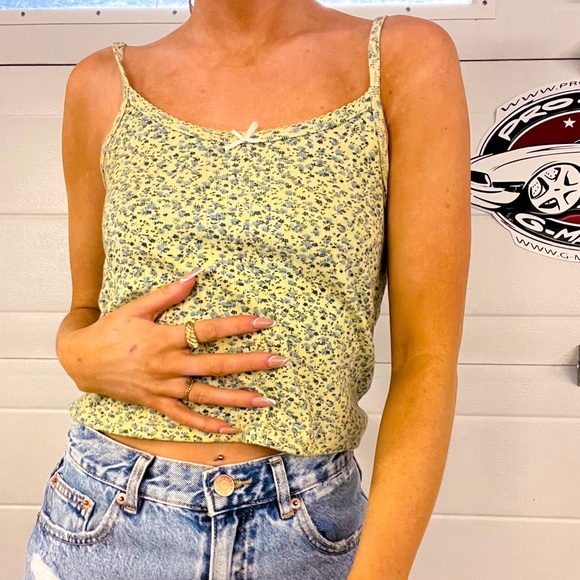 Brandy Melville green floral bow tank top
